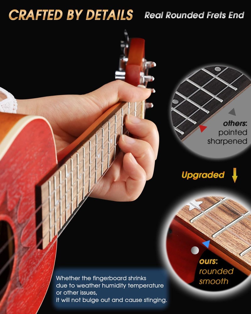 Winzz Concert Ukulele Adults Beginner, 23 Inch Mahogany Ukelele Students Kit with Chord Chart and Capo, Unique Design Gifts - Image 3